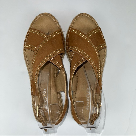 Aerosoles Brown Studded Leather Strappy Espadrille 7.5 - Picture 11 of 14